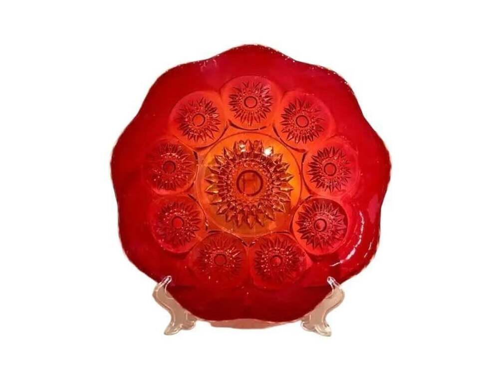 L.E. Smith Amberina Starburst Vintage Depression Cake Plate
